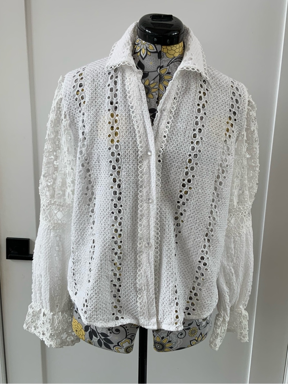Ultra Pink White Eyelet Lace Button-Down Shirt